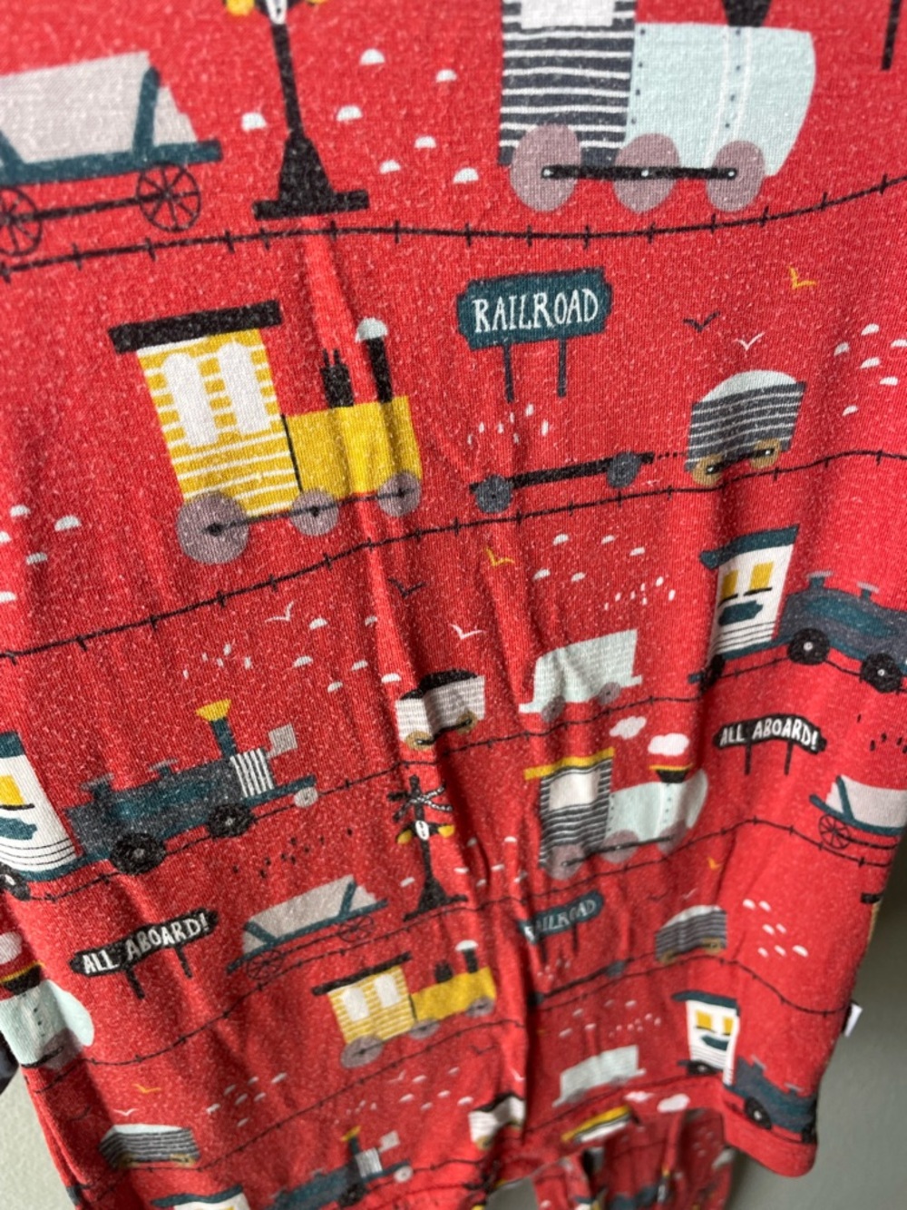 Little Sleepies Trains Bamboo Pajama Long Sleeve Set - Red with Trains - Picture 3 of 6